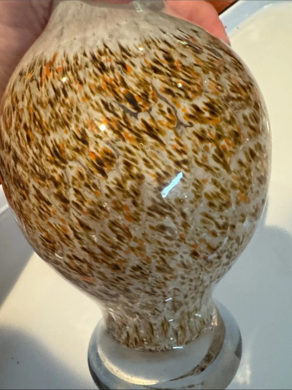 Bird Glass Vintage Speckled Pigeon Hawk White Brown Orange